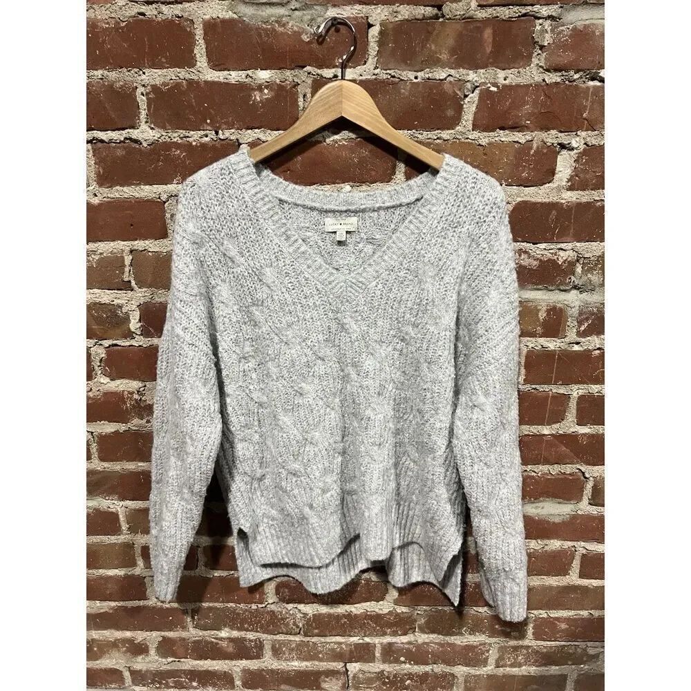 Lucky Brand Womens Gray Knit Long Sleeve Pullover Sweatshirt Size Large